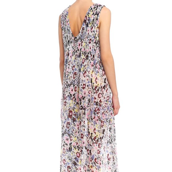 Ganni Pleated Georgette F3403 Multicolor Egret Floral Sleeveless V-neck Dress - Picture 2 of 12